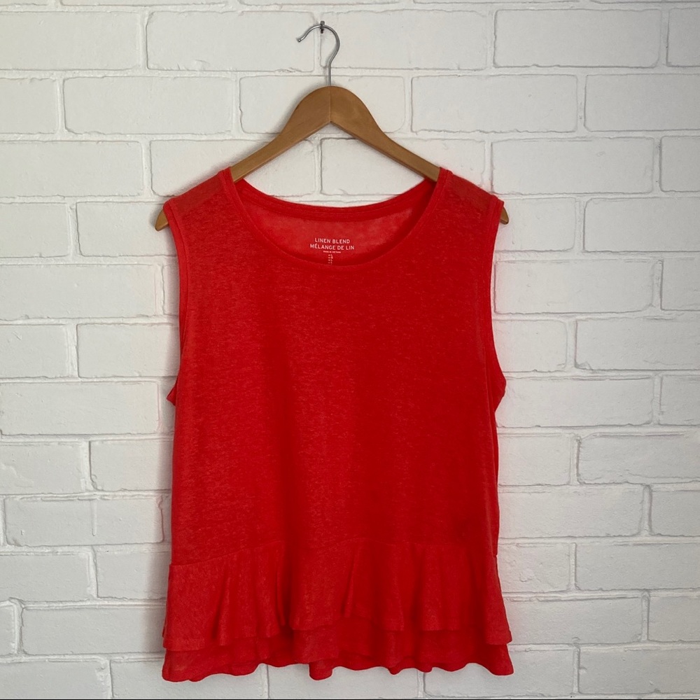 Gap Linen Blend Orange Sleeveless Ruffle Top